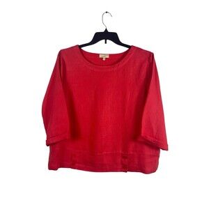 Choices 100% Linen XL Red Coral Boxy Top 3/4 Sleeve Lightweight Boho Coastal